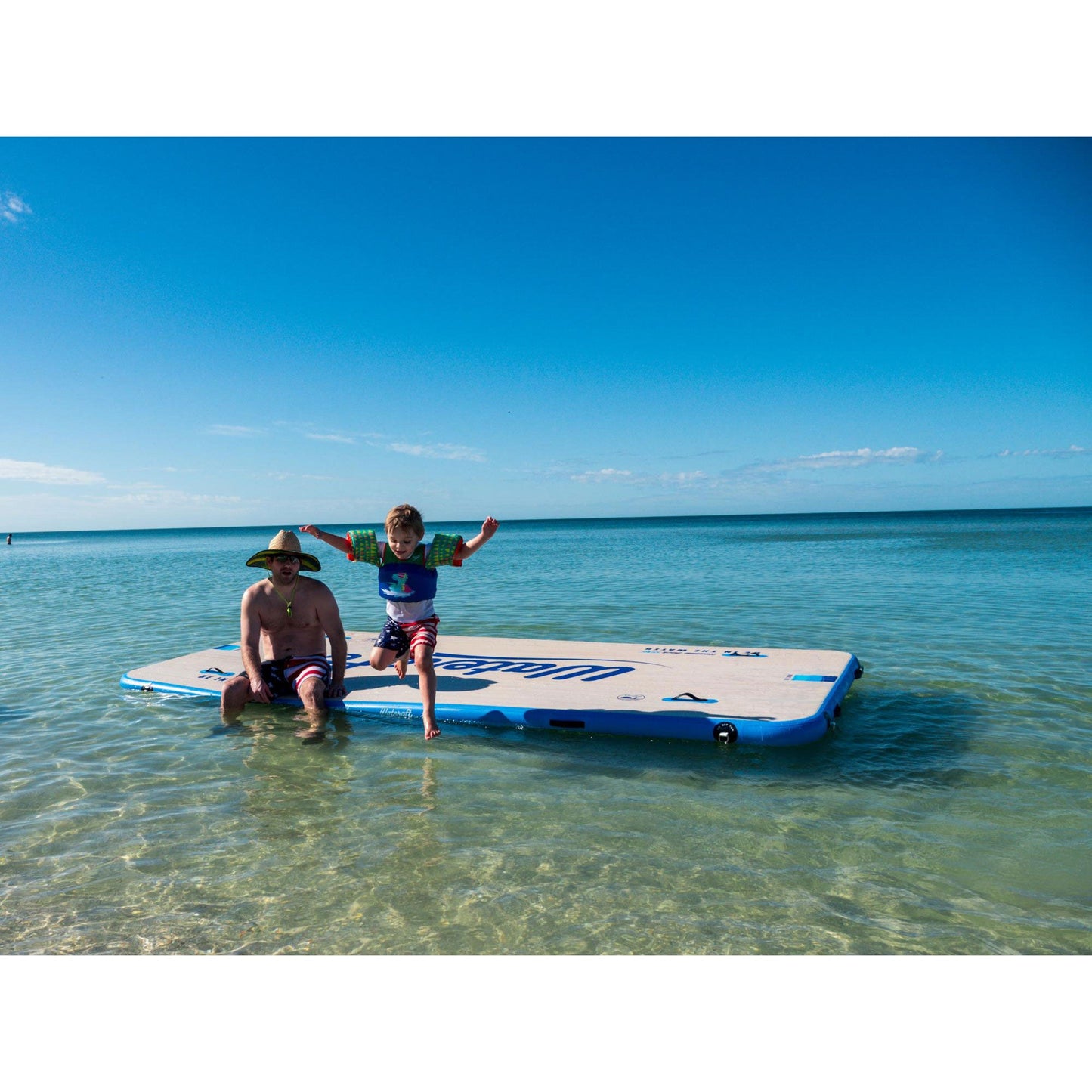 Wateraft 13' x 6' Inflatable Floating Island Dock Platform Raft, White/Blue