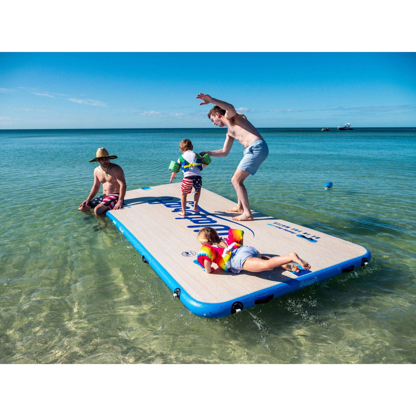 Wateraft 13' x 6' Inflatable Floating Island Dock Platform Raft, White/Blue