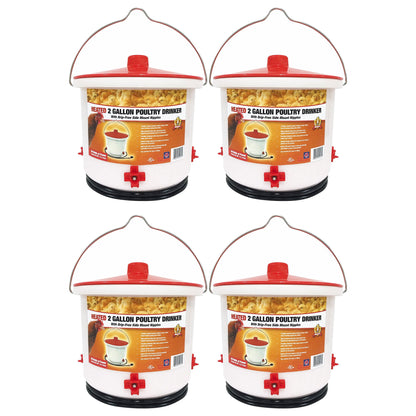 Farm Innovators Heated 2 Gallon Poultry Water Bucket Drinker, White/Red (4 Pack)