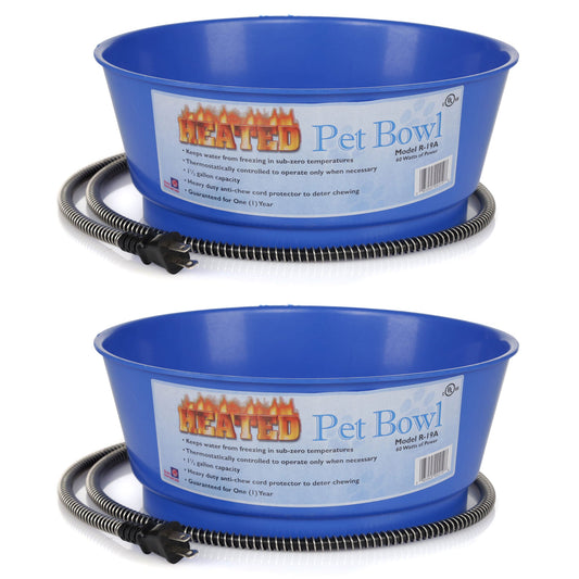 Farm Innovators 60 Watt 1.5 Gallon Electric Heated Pet Water Bowl, Blue (2 Pack)