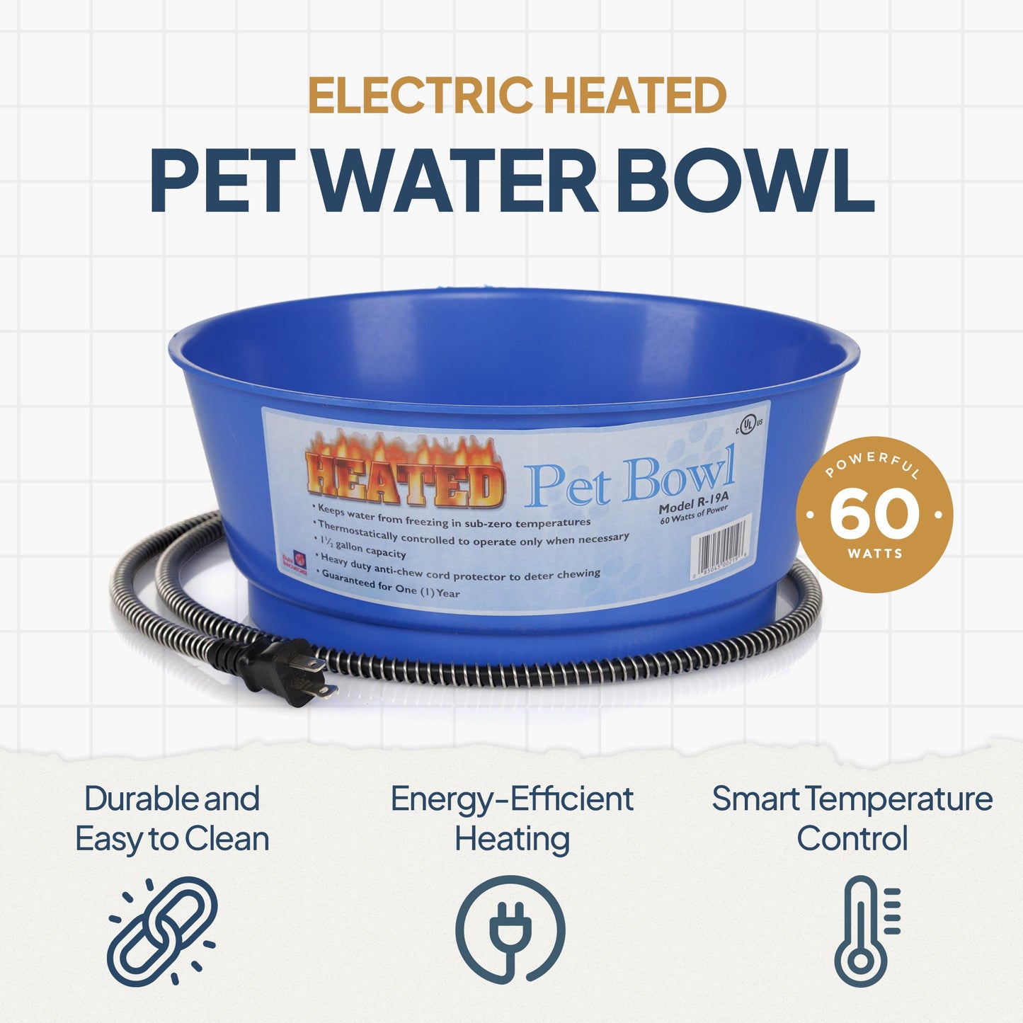 Farm Innovators 60 Watt 1.5 Gallon Electric Heated Pet Water Bowl, Blue (3 Pack)