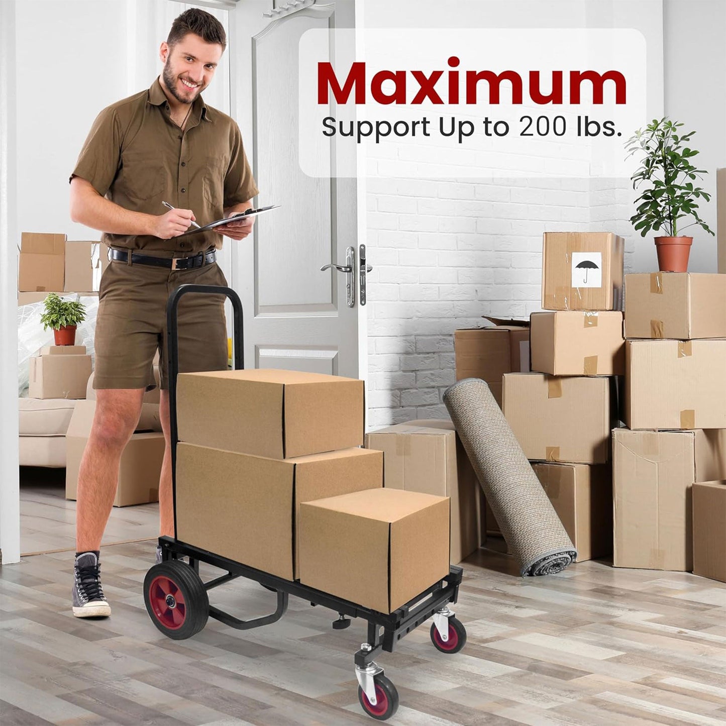 Pyle Compact Adjustable Folding Hand Truck Dolly Platform Equipment Cart, Black