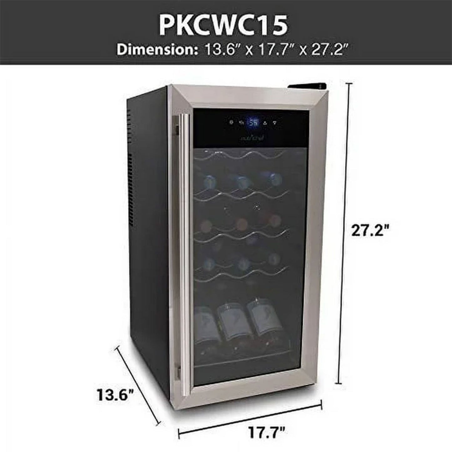 NutriChef Wine Chilling Countertop Cooler w/Digital Control, 15 Bottle Capacity