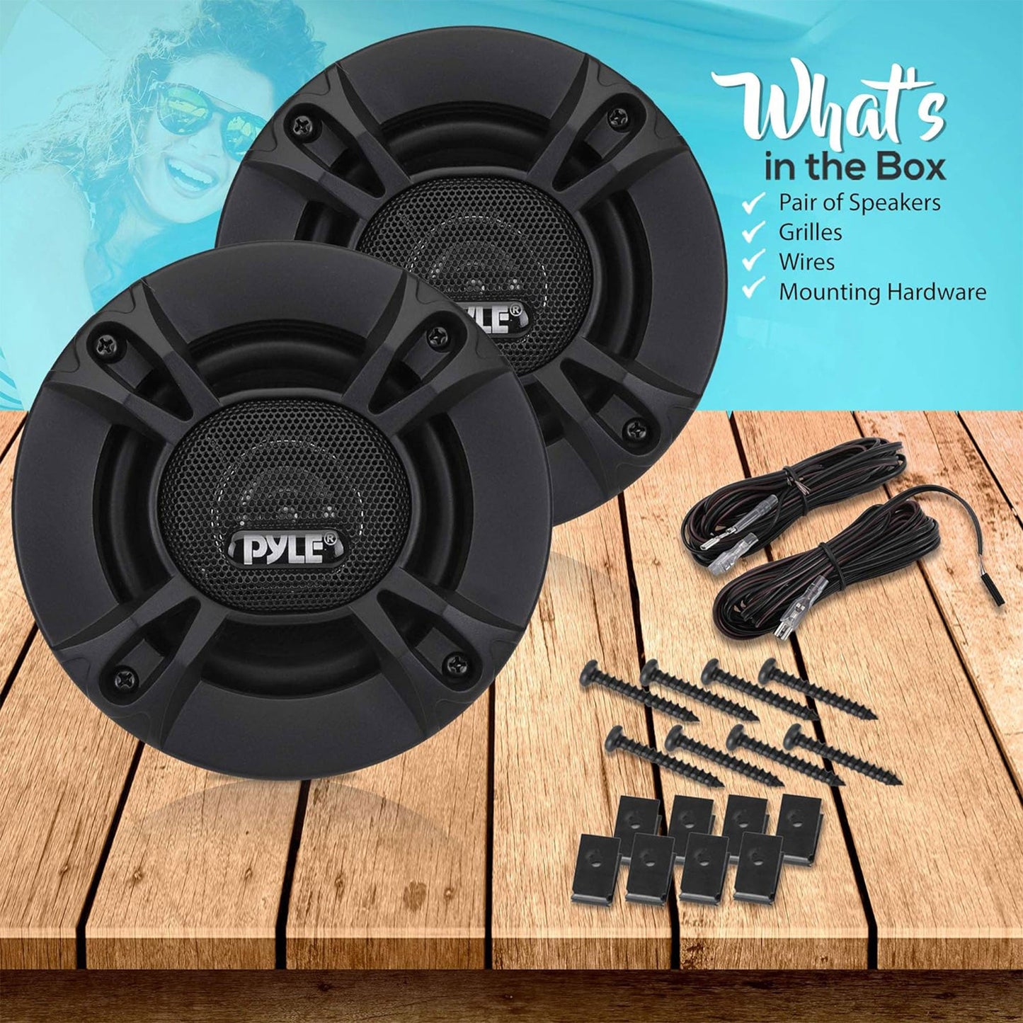 Pyle 2 Way Universal Car Stereo Speakers with Door Panel Mount Compatible, Black