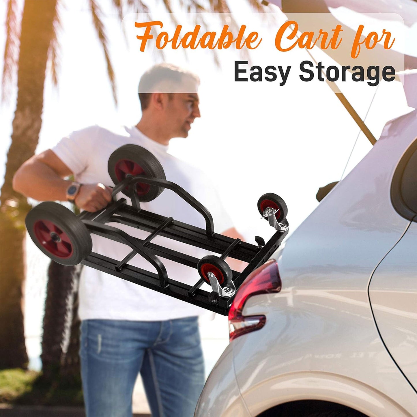 Pyle Compact Adjustable Folding Hand Truck Dolly Platform Equipment Cart, Black