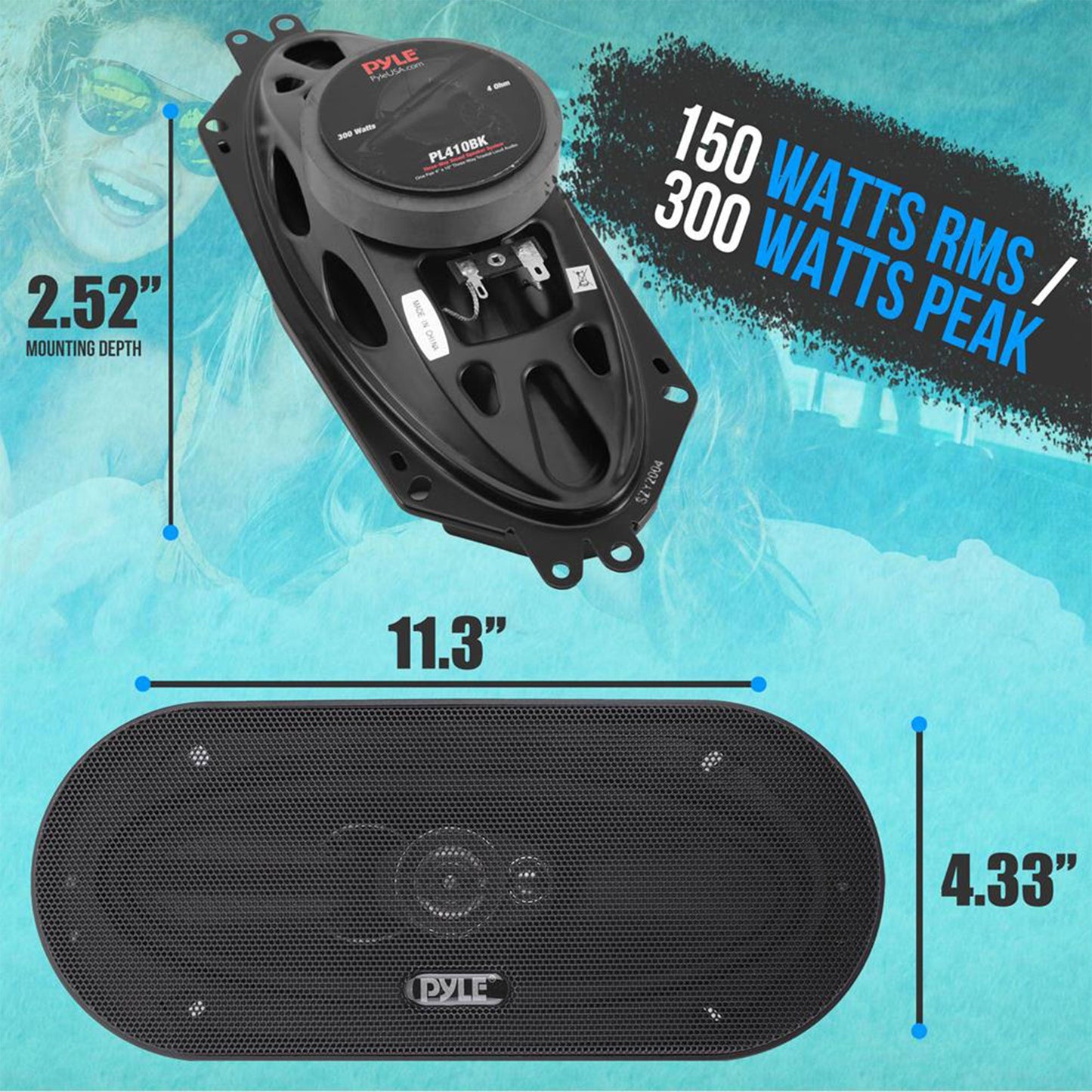 Pyle 4 Inch 3 Way Triaxial Pro Audio Car Universal Stereo Speakers, (Set of 2)