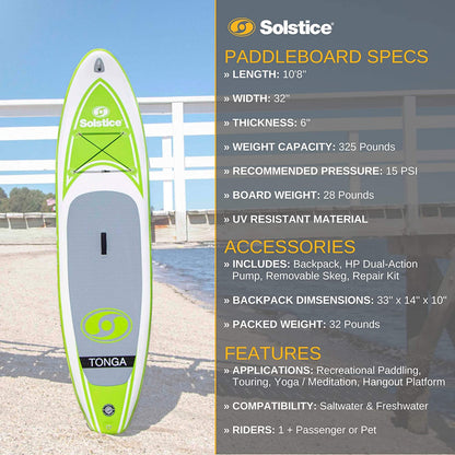 Solstice Tonga 10.8' Inflatable Stand-Up Paddle Board, Non-Slip Deck, SUP Set