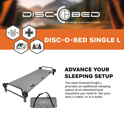 Disc-O-Bed Single Cot, Portable Sleep Solution for Tents & Cabins, Grey, Large