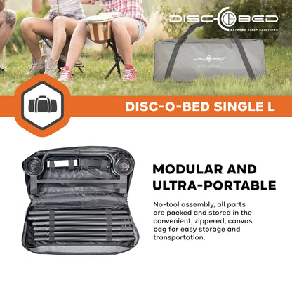 Disc-O-Bed Single Cot, Portable Sleep Solution for Tents & Cabins, Grey, Large