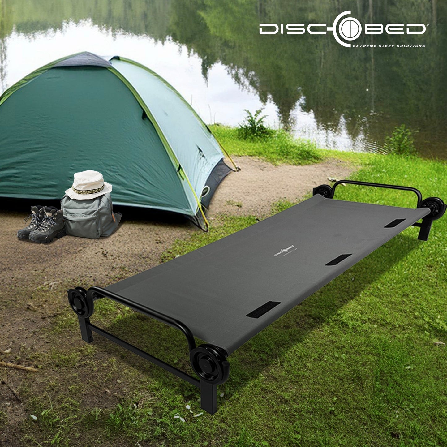 Disc-O-Bed Single Cot, Portable Sleep Solution for Tents & Cabins, Grey, Large