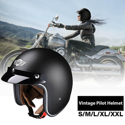 AHR Retro DOT 3/4 Open Face Motorcycle Helmet Visor Matte Black