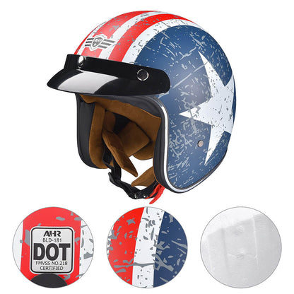 AHR DOT Motorcycle Helmet Open Face with Visor American Flag