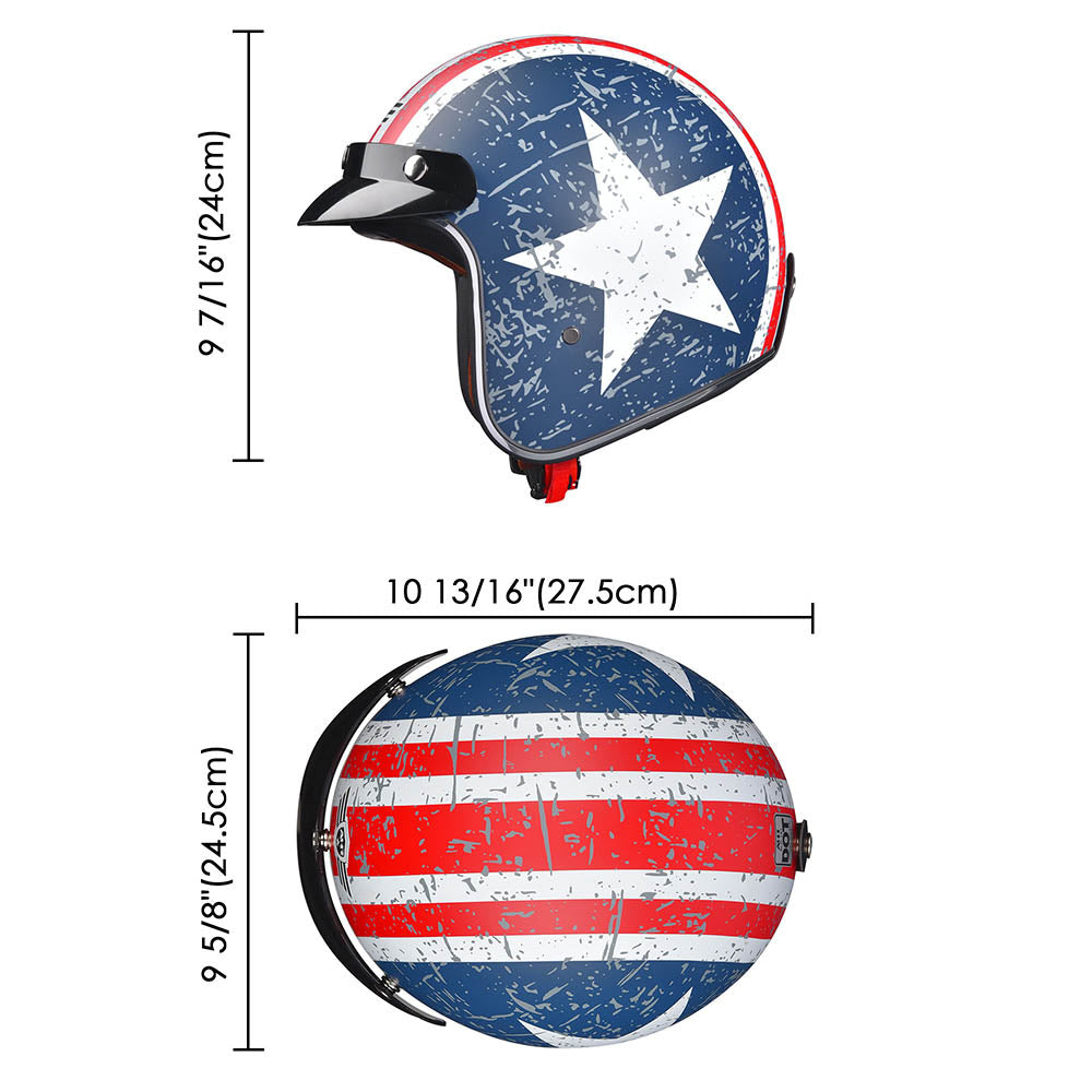 AHR DOT Motorcycle Helmet Open Face with Visor American Flag