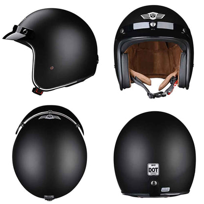 AHR Retro DOT 3/4 Open Face Motorcycle Helmet Visor Matte Black