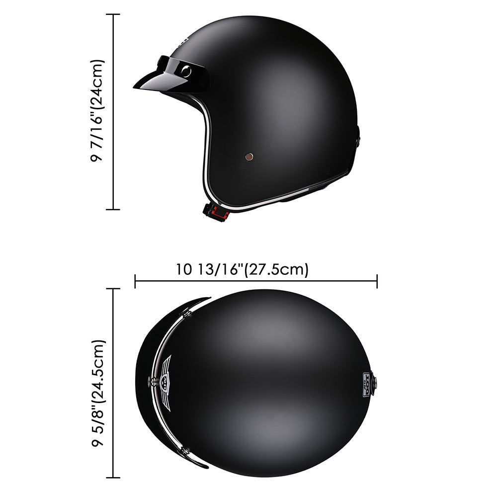 AHR Retro DOT 3/4 Open Face Motorcycle Helmet Visor Matte Black