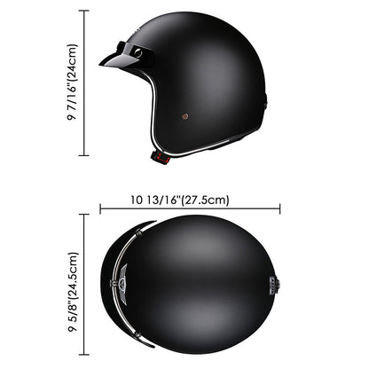 AHR Retro DOT 3/4 Open Face Motorcycle Helmet Visor Matte Black