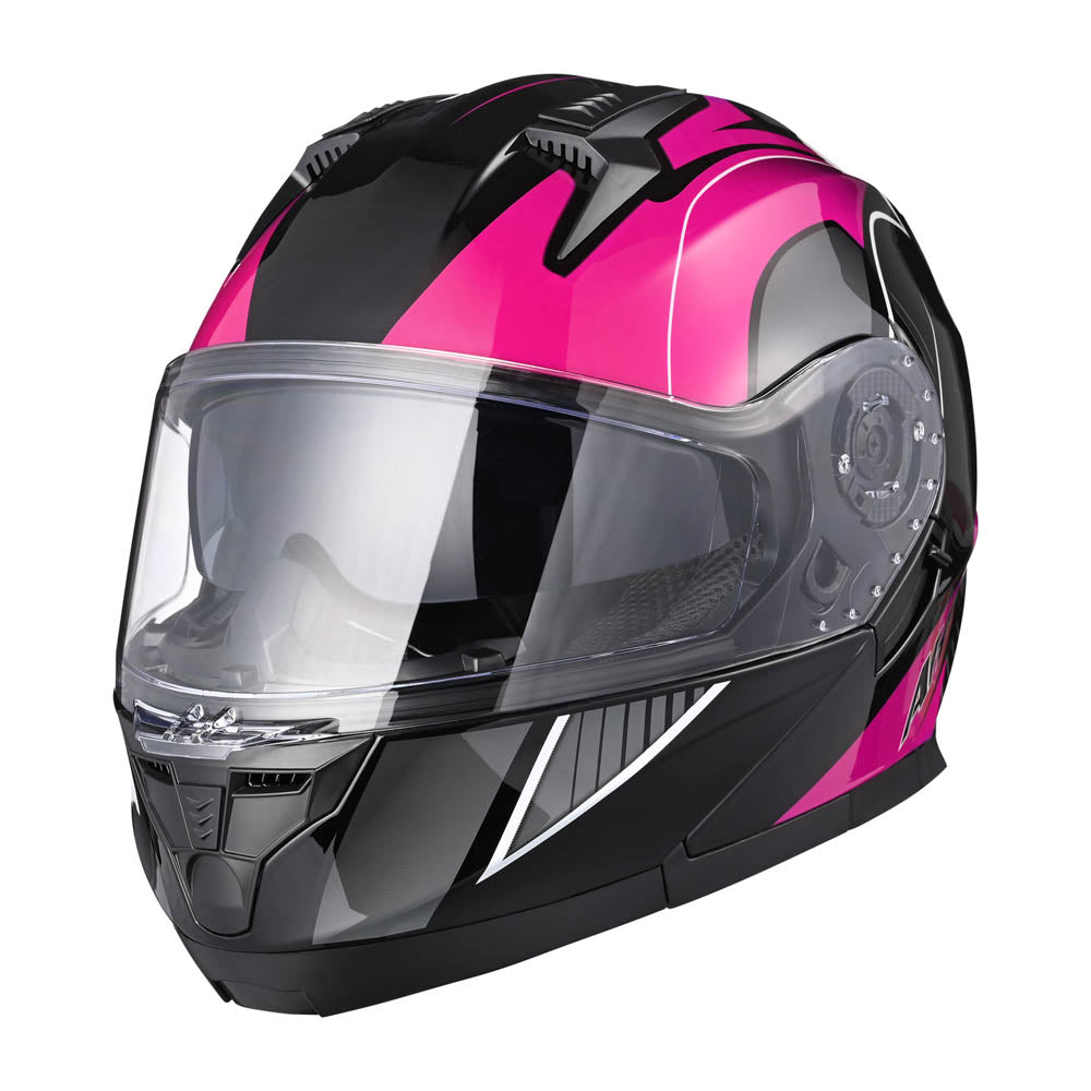 AHR RUN-M3 Modular Helmet Flip Up DOT 2-Visors Black Pink