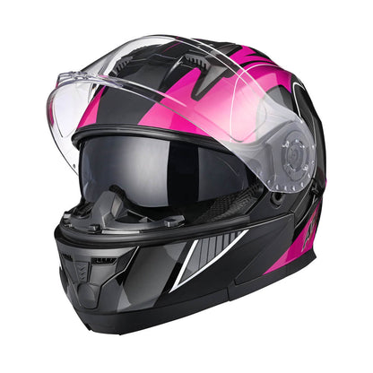 AHR RUN-M3 Modular Helmet Flip Up DOT 2-Visors Black Pink