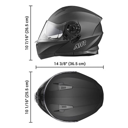 AHR RUN-M3 Modular Helmet Flip Up DOT 2-Visors Matte Black