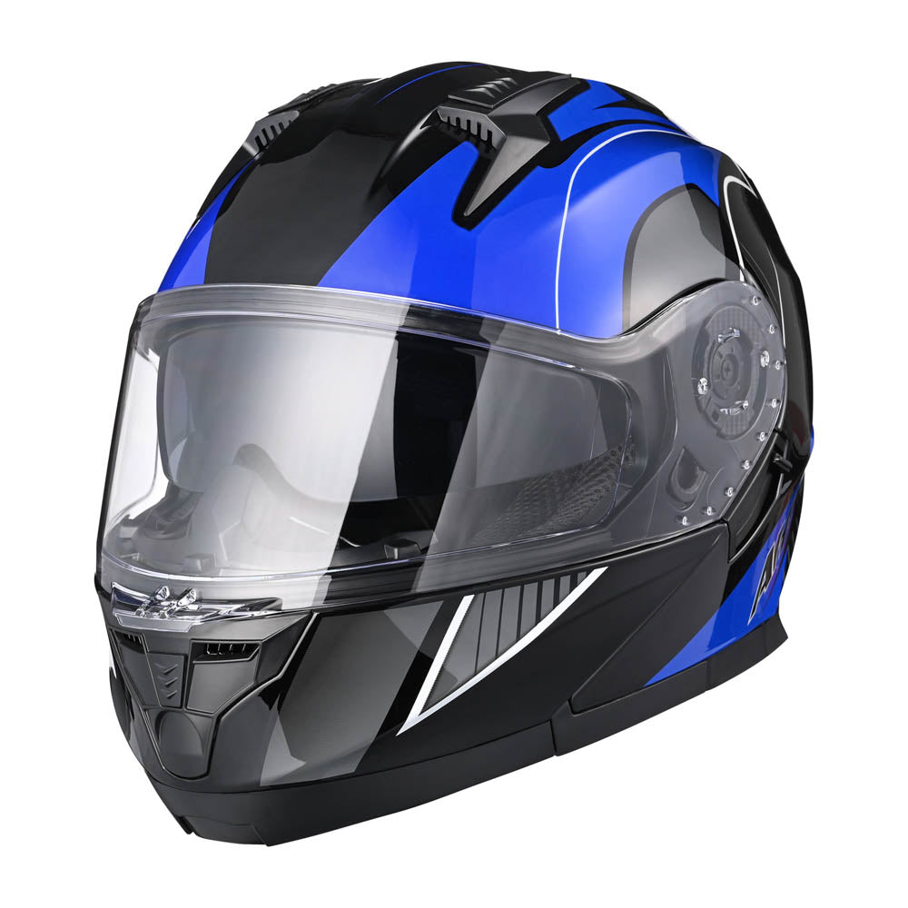 AHR RUN-M3 Modular Helmet Flip Up DOT 2-Visors Blue