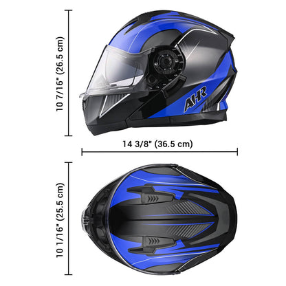 AHR RUN-M3 Modular Helmet Flip Up DOT 2-Visors Blue