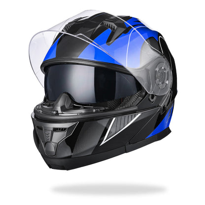 AHR RUN-M3 Modular Helmet Flip Up DOT 2-Visors Blue