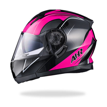 AHR RUN-M3 Modular Helmet Flip Up DOT 2-Visors Black Pink