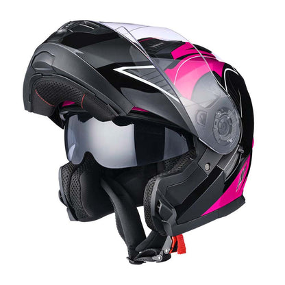 AHR RUN-M3 Modular Helmet Flip Up DOT 2-Visors Black Pink