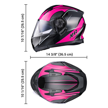 AHR RUN-M3 Modular Helmet Flip Up DOT 2-Visors Black Pink