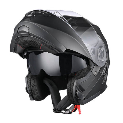 AHR RUN-M3 Modular Helmet Flip Up DOT 2-Visors Matte Black