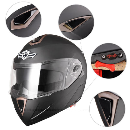 AHR DOT Flip Up Motorcycle Helmet Full Face Dual Visors Matte Black