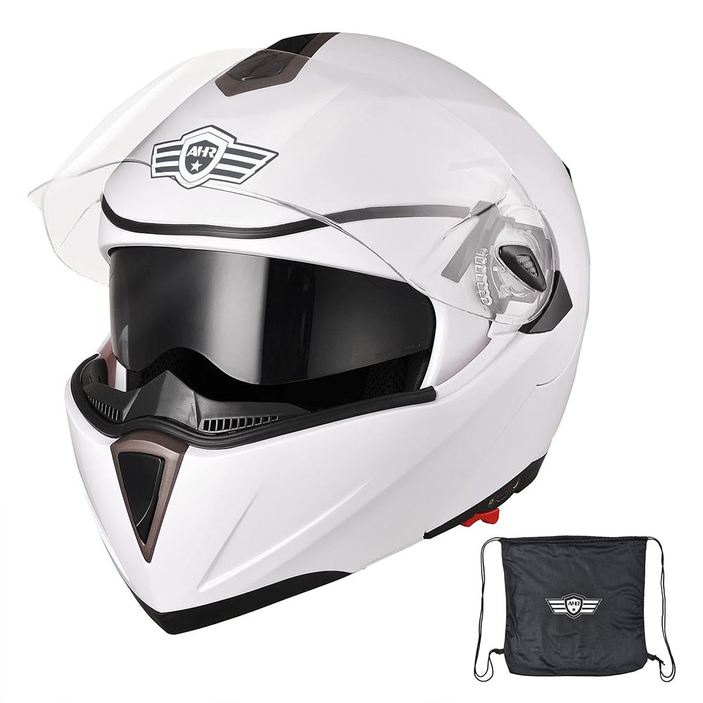 AHR Modular Helmet Flip Up Full Face Dual Visors DOT White