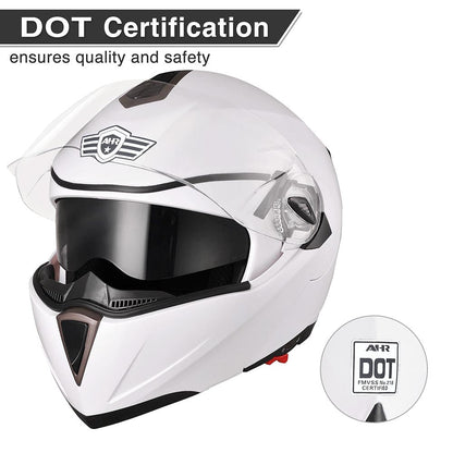 AHR Modular Helmet Flip Up Full Face Dual Visors DOT White