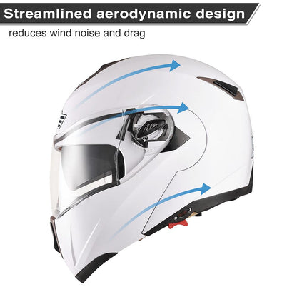 AHR Modular Helmet Flip Up Full Face Dual Visors DOT White