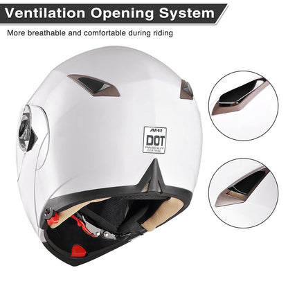 AHR Modular Helmet Flip Up Full Face Dual Visors DOT White