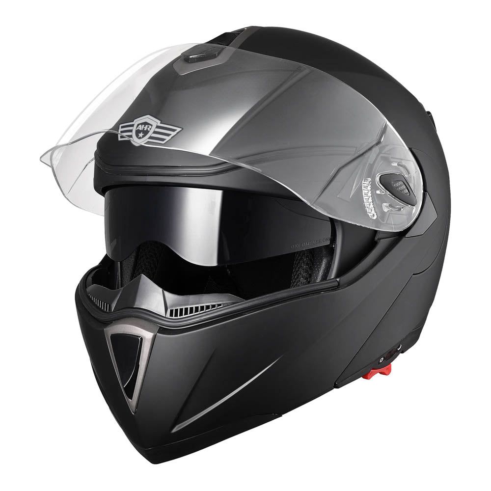 AHR DOT Flip Up Motorcycle Helmet Full Face Dual Visors Matte Black