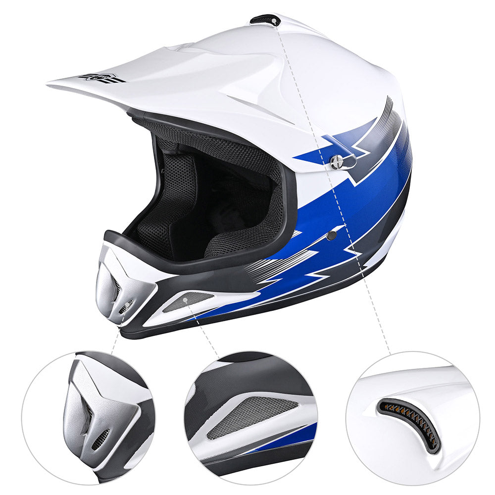 AHR Dirt Bike Helmet for Youth H-VEN12 DOT Blue