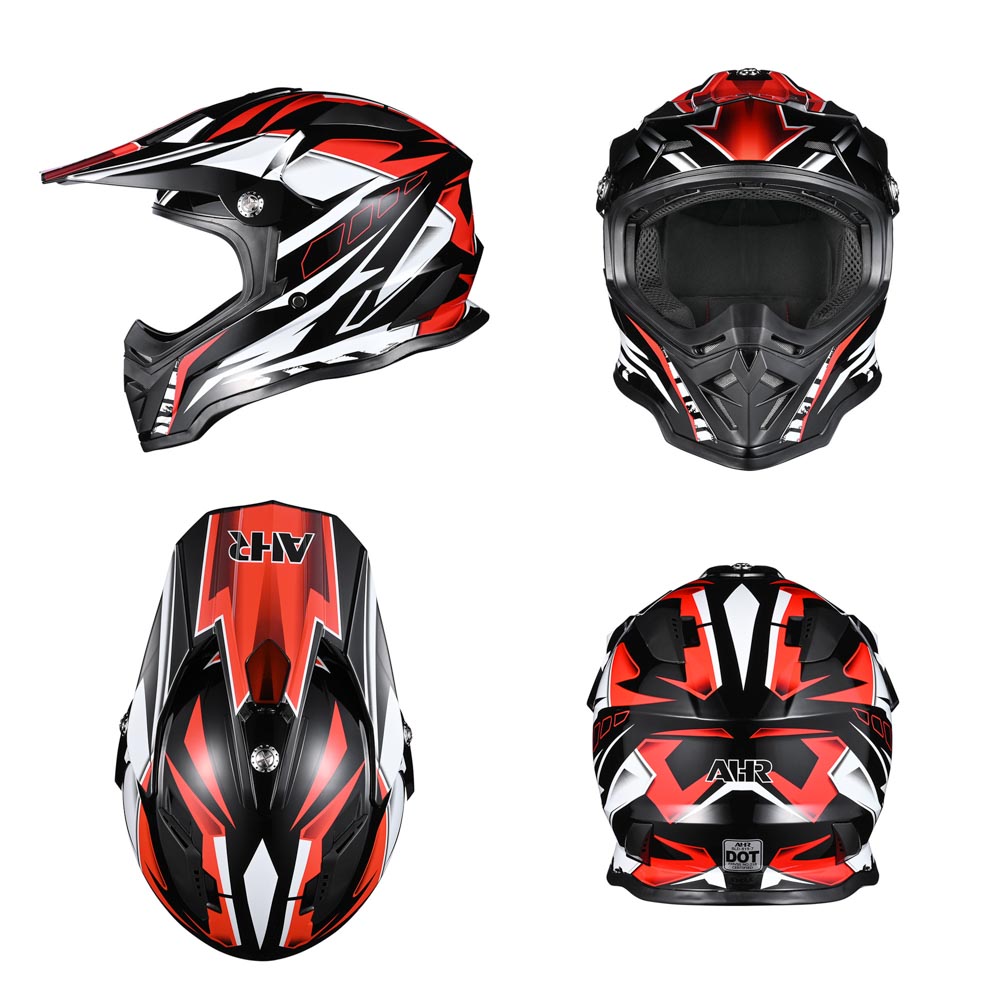 AHR DOT Dirt Bike Motocross Helmet Black Red