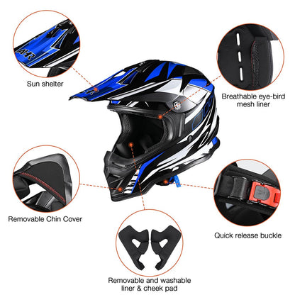 AHR DOT Dirt Bike Motocross Helmet Black Blue