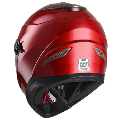 AHR DOT Motorcycle Helmet Full Face Dual Visors Red