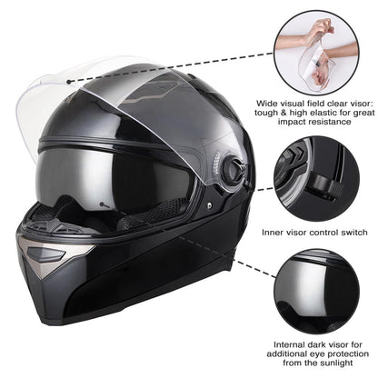 AHR DOT Motorcycle Helmet Full Face Dual Visors Black