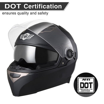 AHR DOT Motorcycle Helmet Full Face Dual Visors Matte Black