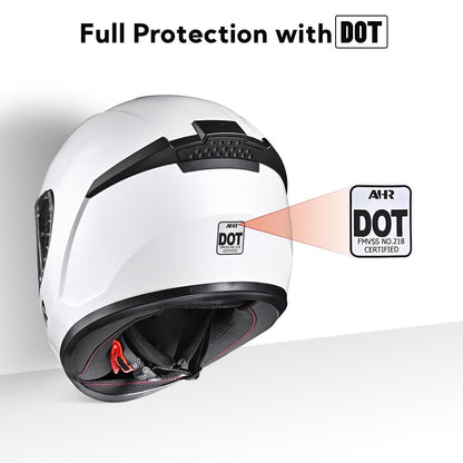 AHR RUN-F3 DOT Motorcycle Helmet Full White