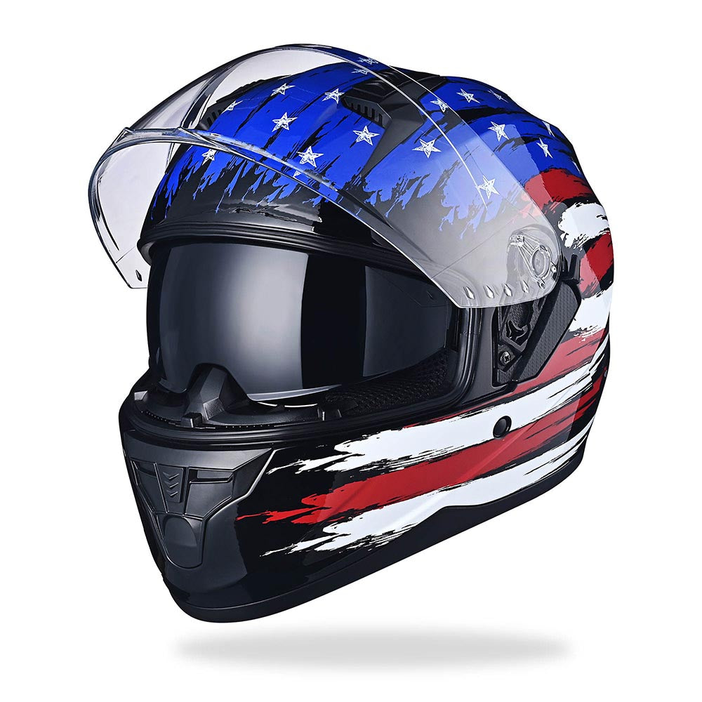 AHR RUN-F DOT Full Face Helmet Dual Visor Flag