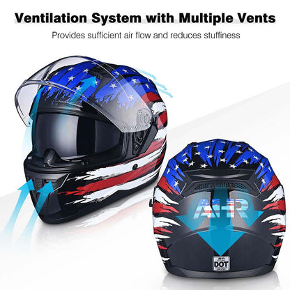 AHR RUN-F DOT Full Face Helmet Dual Visor Flag