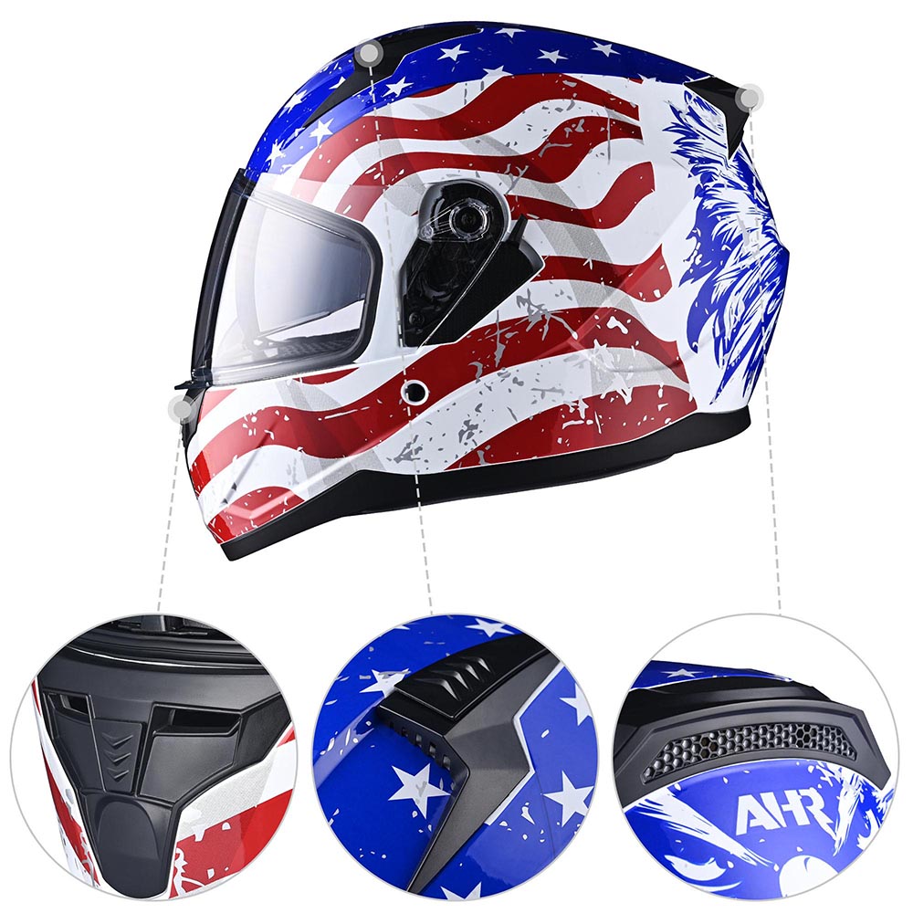 AHR RUN-F DOT Full Face Helmet Dual Visor Eagle