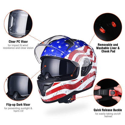 AHR RUN-F DOT Full Face Helmet Dual Visor Eagle