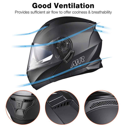 AHR RUN-M3 Modular Helmet w/ Bluetooth Flip Up DOT Matte Black