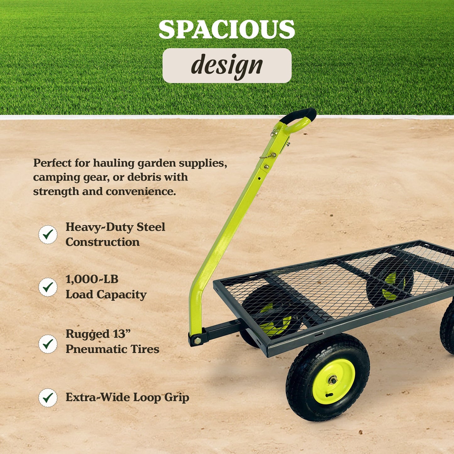 Yard Tuff 2-in-1 Jumbo Gardening and Yard Wagon with 1000 lb. Capacity, Grey