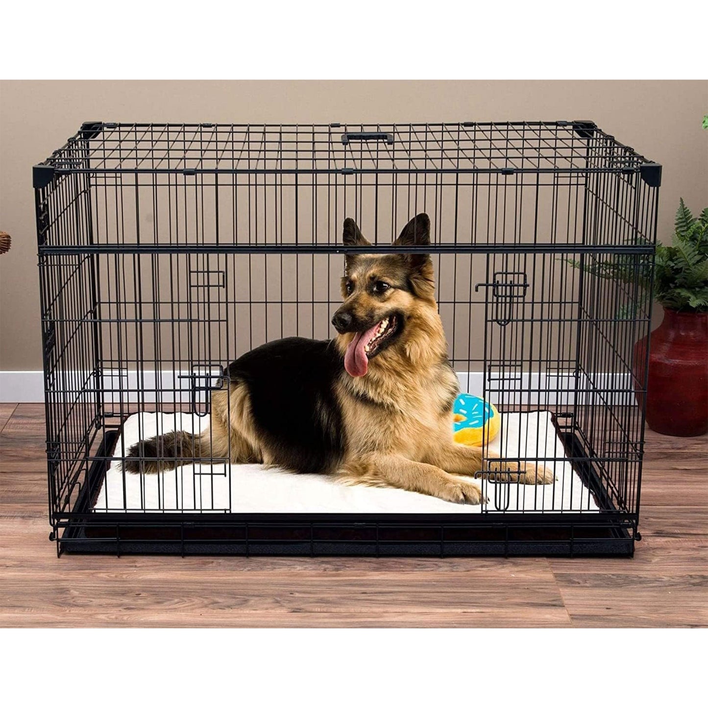 Lucky Dog Dwell Series 48 Inch XL Kennel Secure Fenced Pet Dog Crate, Black